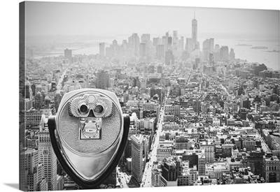 Black And White Toned Binoculars Over Manhattan, NYC