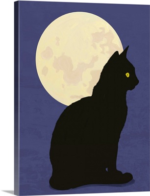 Black cat and moon graphic hand painted illustration