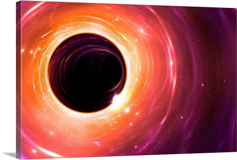 Black hole, illustration. A black hole is an object so compact (usually a collapsed star) that nothing can escape its grav...