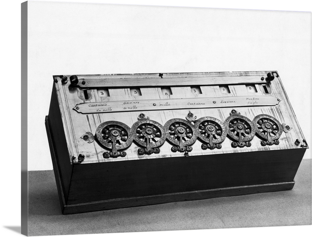 An early calculating machine invented by French scientist and philosopher Blaise Pascal.