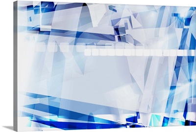 Blue and white abstract with transparent geometric shapes