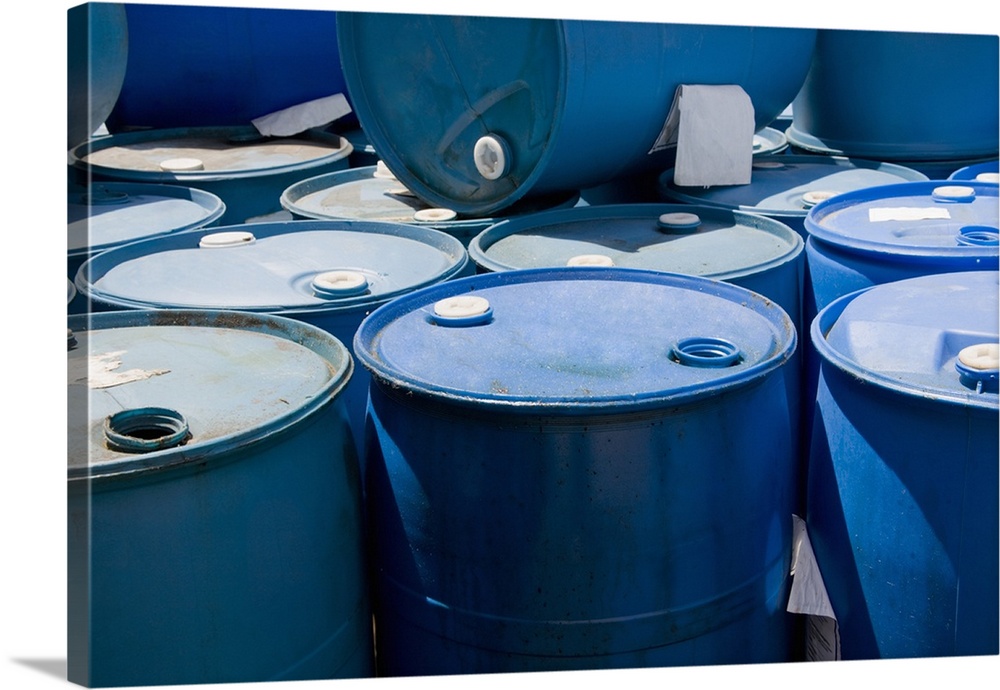 Blue oil containers