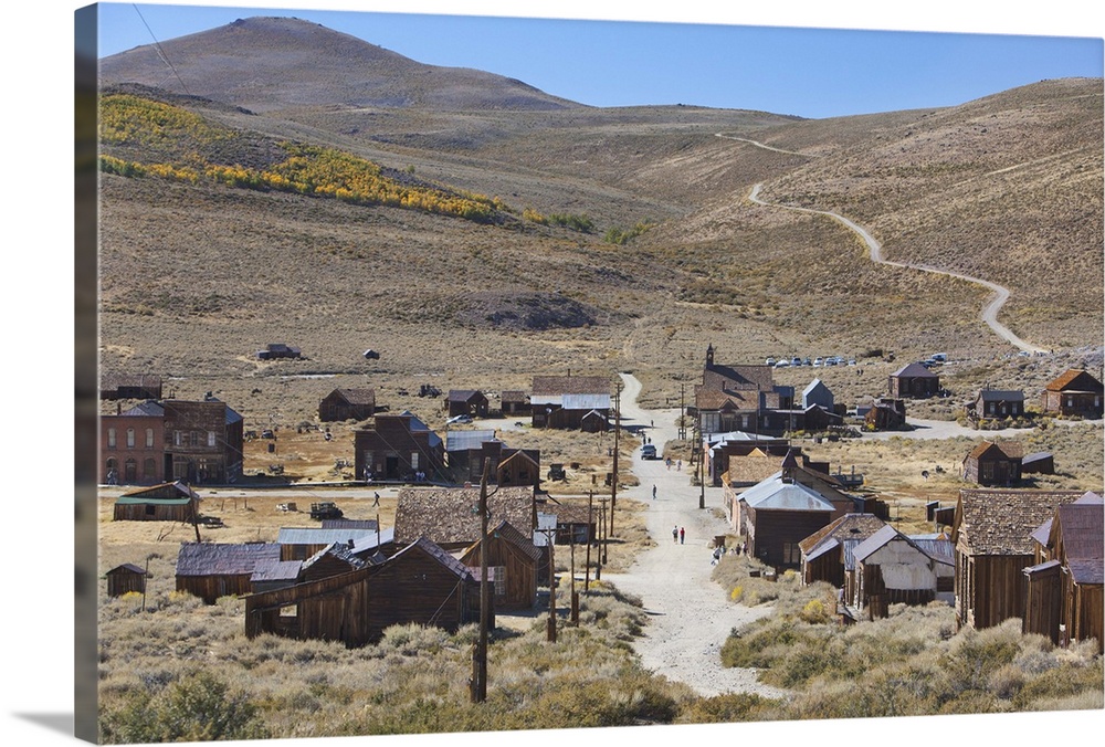 View of ghost town Bodie surrounded by the Bodie Hills, east of the Sierra Nevada mountains