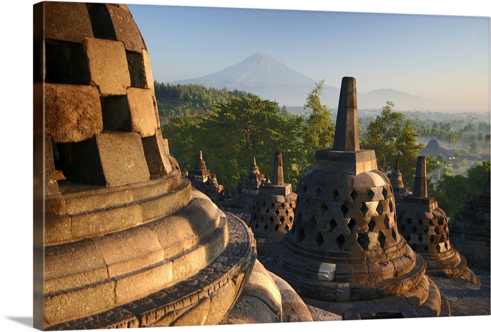 Stupas on top of Borobudur temple, early morning light.  A UNESCO World Heritage site, built between the years 750 and 850...