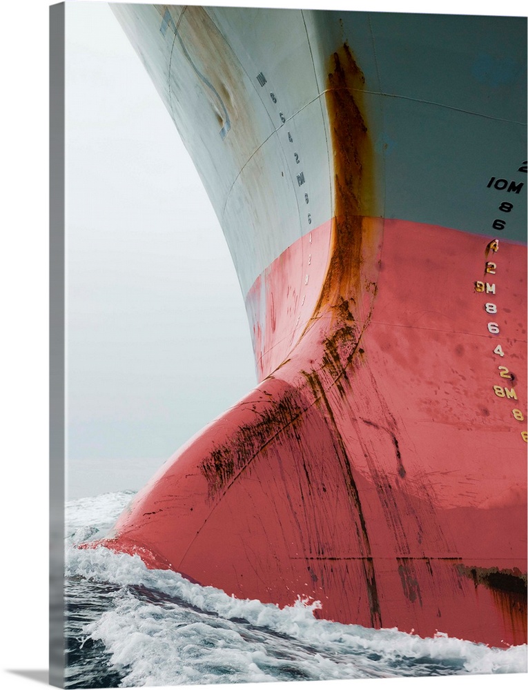 Bow of cargo ship in ocean