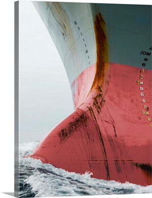 Bow of cargo ship in ocean