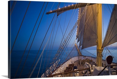 Bow of sailing cruiseship Royal Clipper during Mediterranean Sea voyage