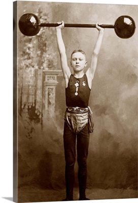 Boy lifting weights