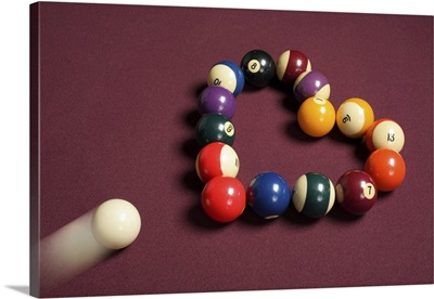 Breaking heart concept using billiard balls