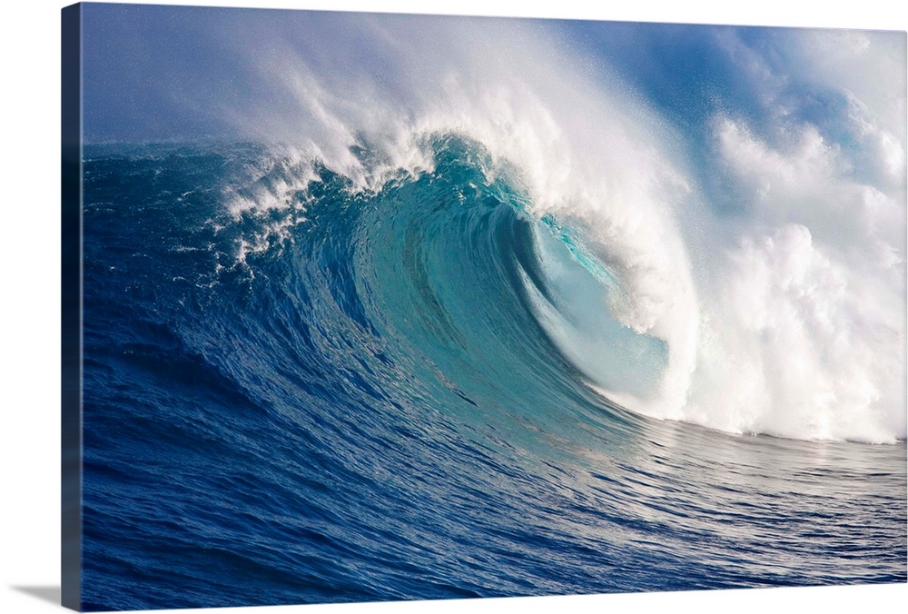 The surf break known as Jaws, an incredibly huge and powerful wave break at Peahi Bay on the north shore of Maui, Hawaii. ...