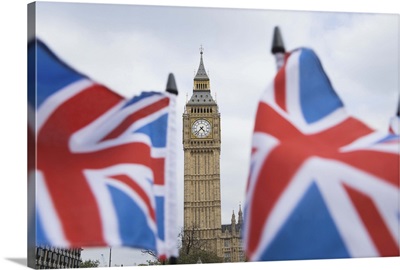 British flags waving by Big Ben