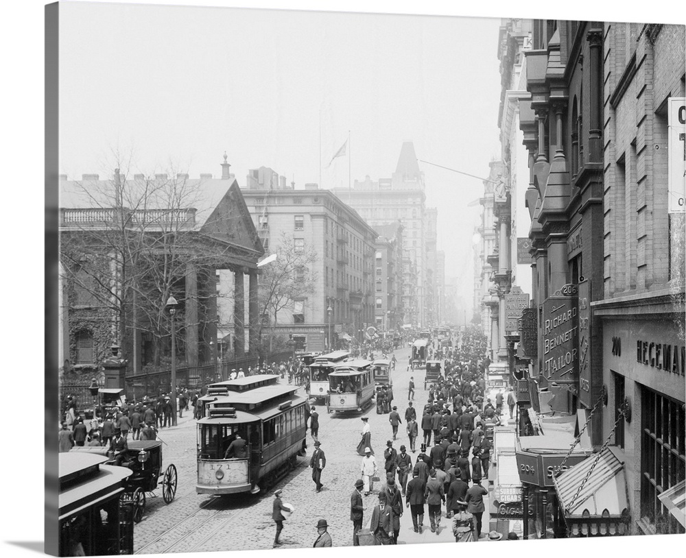 Broadway from Fulton Street 1890. Showing St. Paul's Chapel and Astor House.