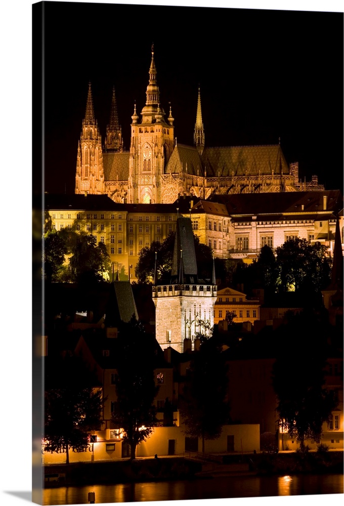 Buildings lit up at night, Mala Strana, Lesser Town Bridge Towers, Prague Castle, Prague, Czech Republic