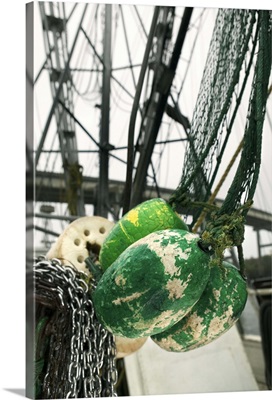 Buoys and fishing net on a boat