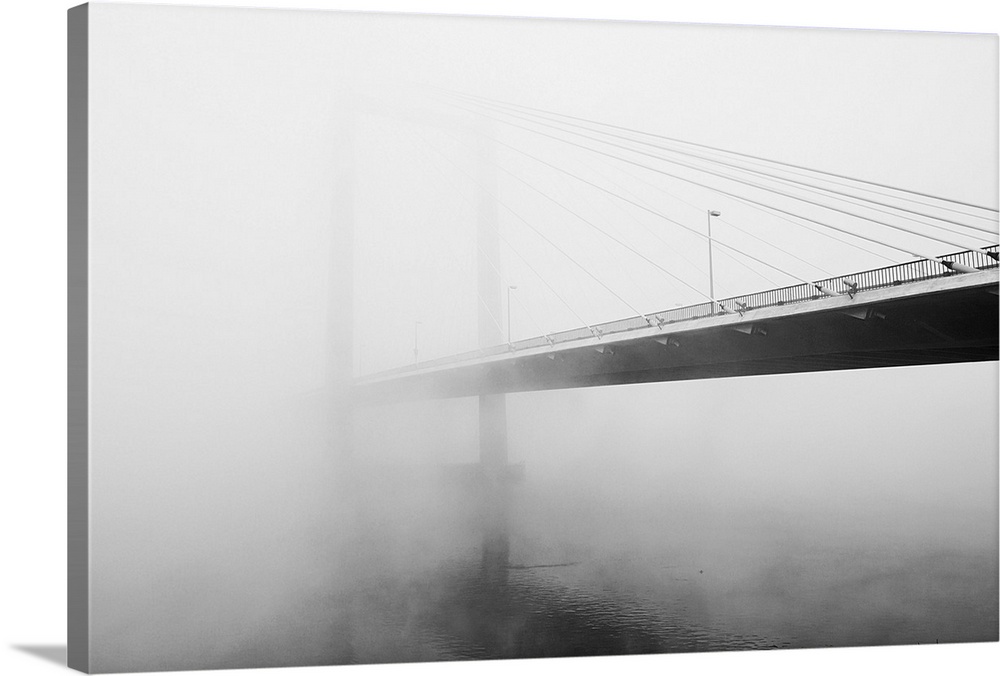Cable Bridge disappears in fog, Washington .