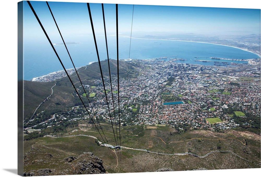 South Africa, Cape Town, Table Mountain National Park, View from window of Cable Car climbing to summit of Table Mountain ...