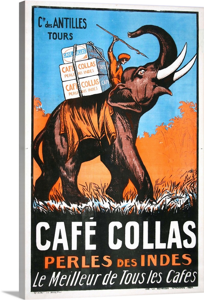 1927 color lithograph for Collas coffee company, a French company that had an office in India.