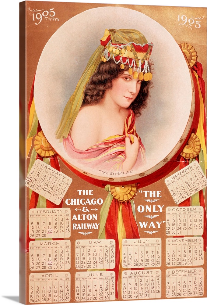 Calendar issued by Chicago and Alton railroad, 1905. Color.