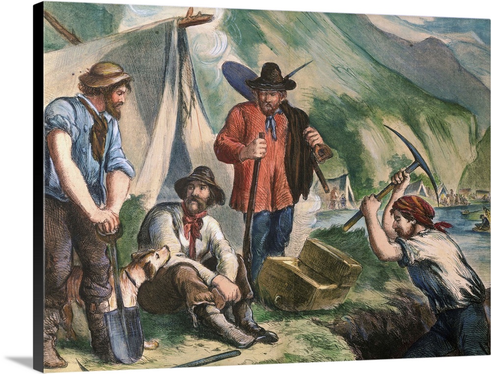 An illustration of gold miners from Ballou's Pictorial Drawing-Room Companion magazine, 1856.
