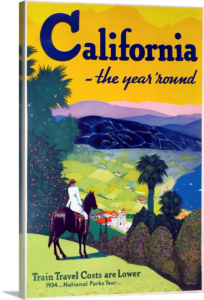 1934 National Parks Year, Rail Train travel poster.