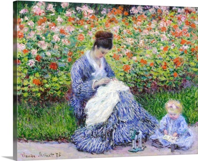 Camille Monet And A Child In The Artist's Garden In Argenteuil