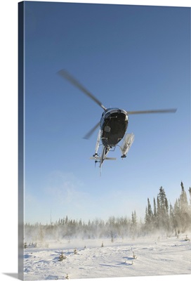 Canada, Alberta, Helicopter landing on snow