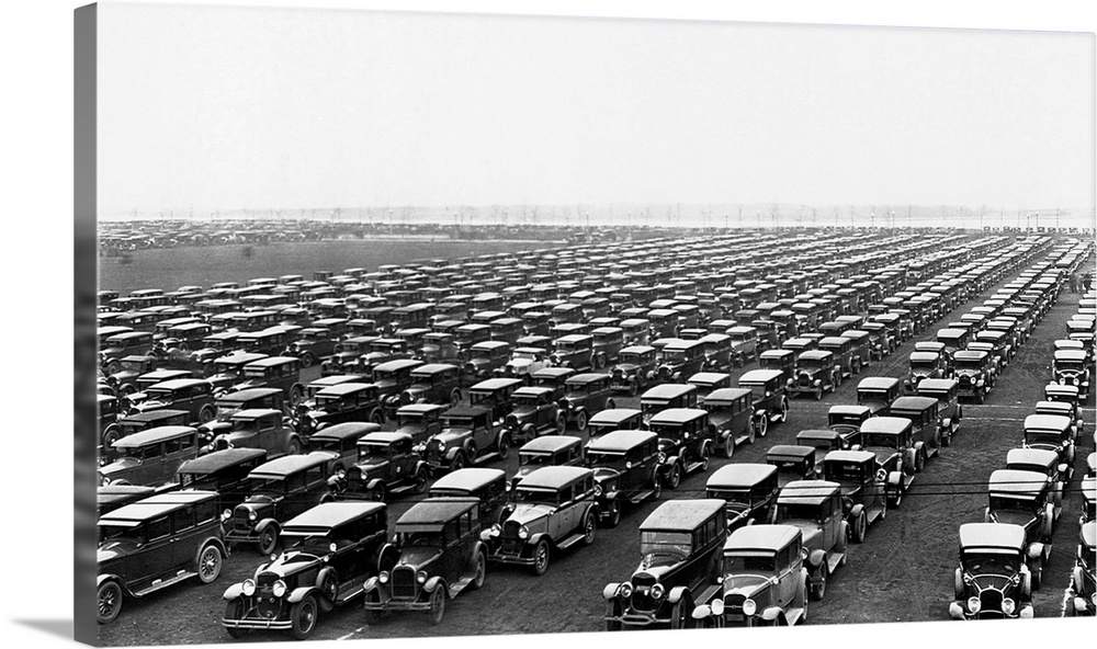 Hundreds of cars fill the soldier field parking lot during the Notre Dame-USC Football game. Chicago, November 1929. | Loc...