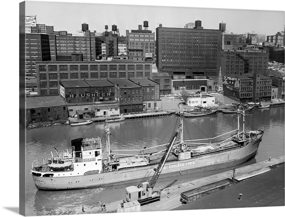 Tug strike puts crimp in Cuyahoga shipping. Cleveland, Ohio: Unaided by tugs which have been idled by a strike, the Adrian...