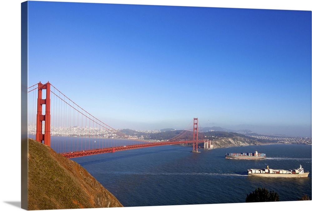 Cargo ships and the Golden Gate Bridge