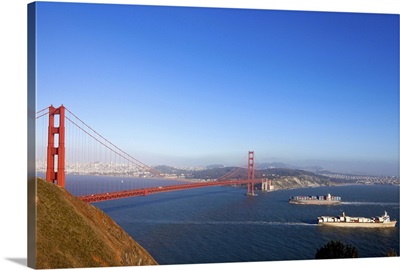 Cargo ships and the Golden Gate Bridge