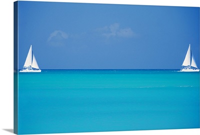 Caribbean, Turks and Caicos Islands, Providenciales, Grace Bay Beach, Sailboats in ocean