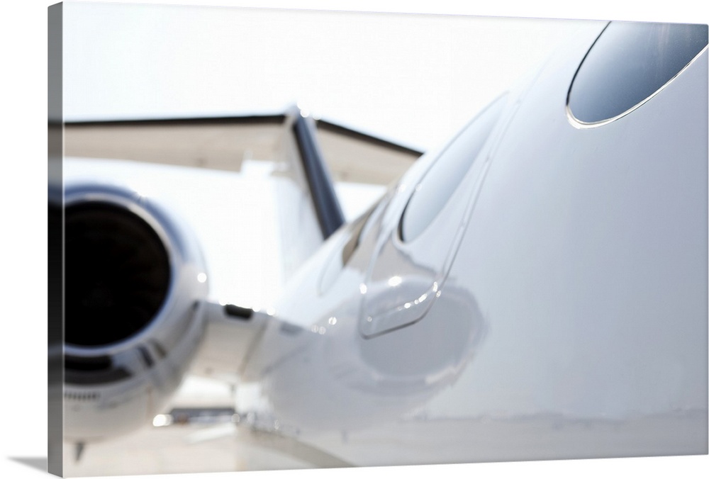 Slick private jet, close up engine with limited focus