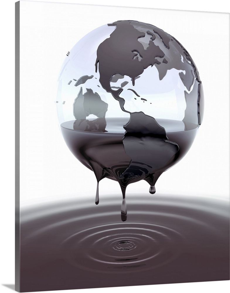 CGI globe driping crude oil USA prominent