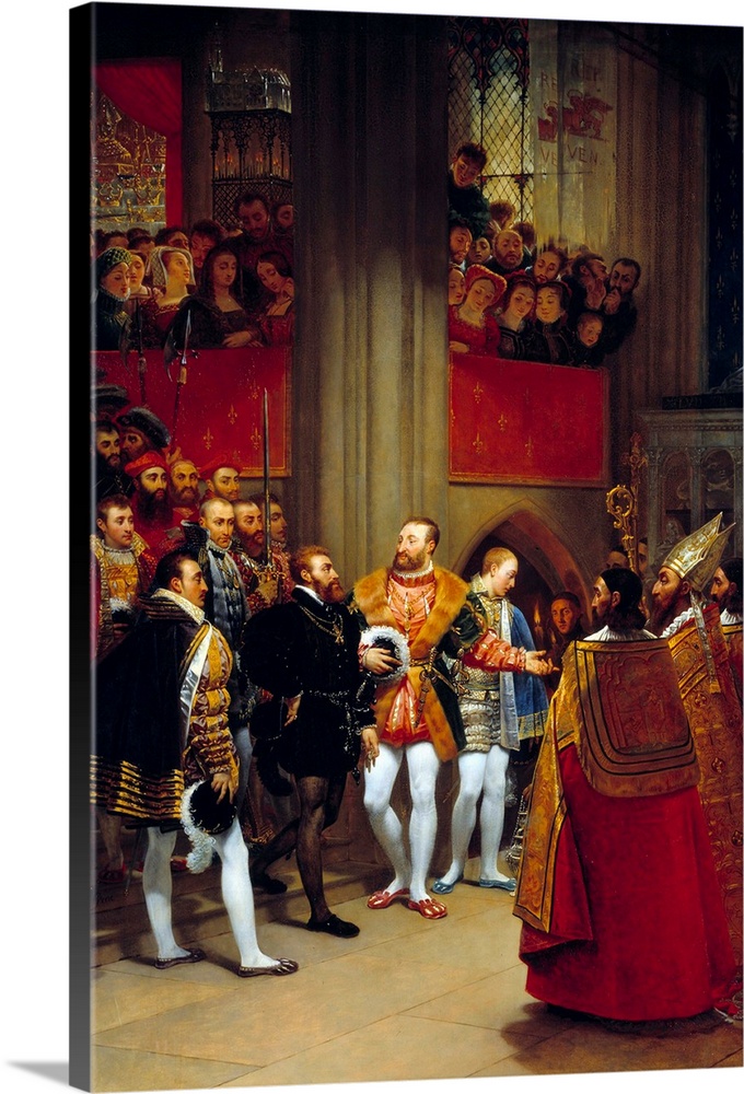 Charles Quint received by Francois I to the Abbey of Saint Denis in 1540. Painting by Antoine-Jean Gros (1771-1835), 1812....