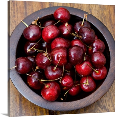 Cherries in wooden bowl