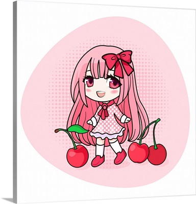 Chibi Girl With Pink Hair And Cherries