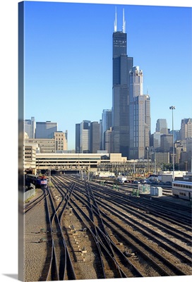 Chicago skyline and railroad tracks