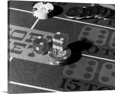 Chips and Dice on Craps Table