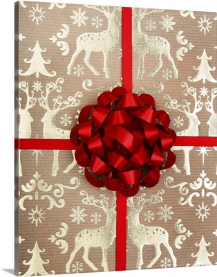 Christmas wrapping paper and bow.