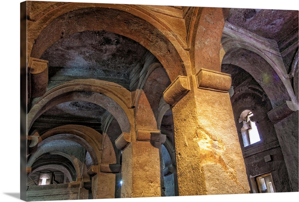 Monolithic rock-cut Church of Bete Medhane Alem, Interior, Unesco World Heritage Site, Lalibela, Amhara region, Northern E...