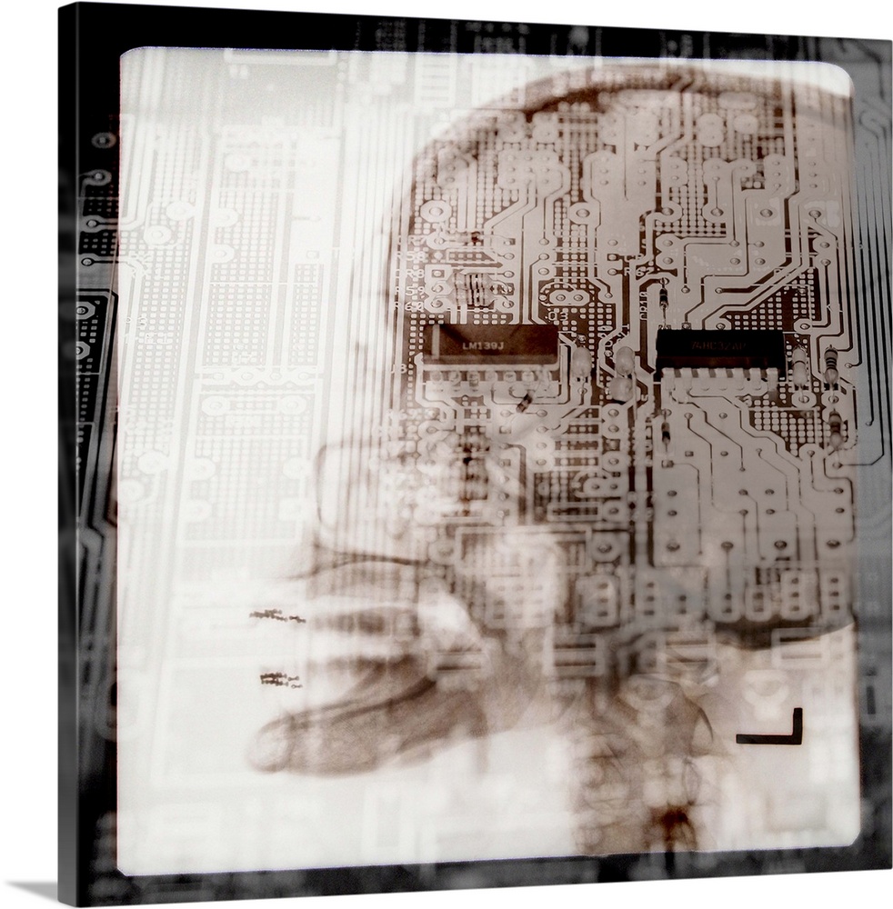 Montage of circuit board over a skull