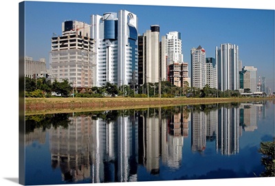 City of Sao Paulo reflected in the water, Brazil