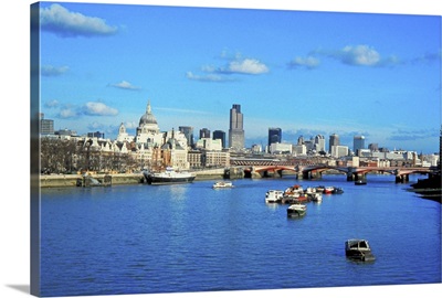 Cityscape across the Thames River, London, England