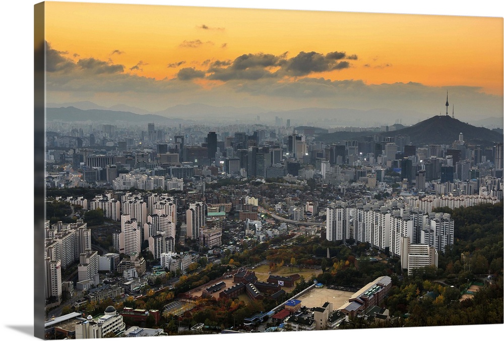 Cityscape viewed from the mountain before sunrise, Seoul, Korea