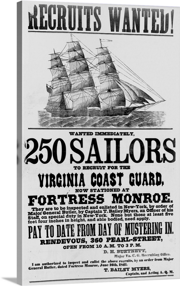 A Civil War recruiting poster calling for 250 volunters for the Virginia Coast Guard, June 1861.