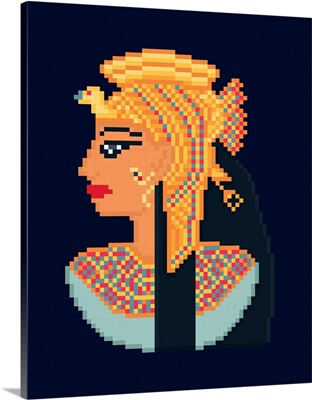 Cleopatra Portrait From Ancient Egypt, Pixel Art Illustration