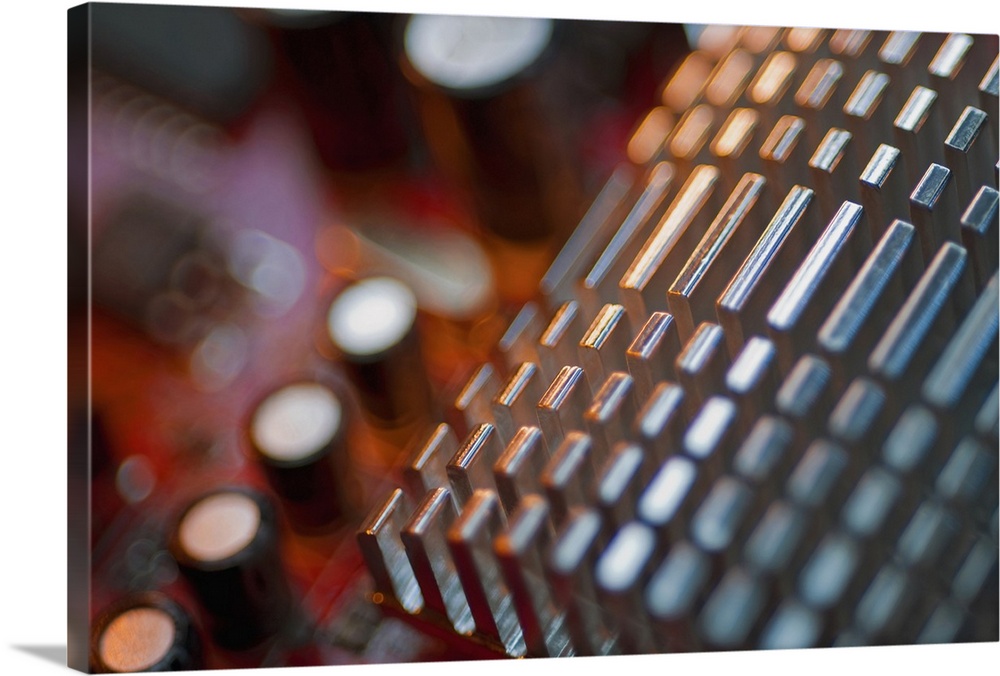 Close-up of a heatsink on a mother board