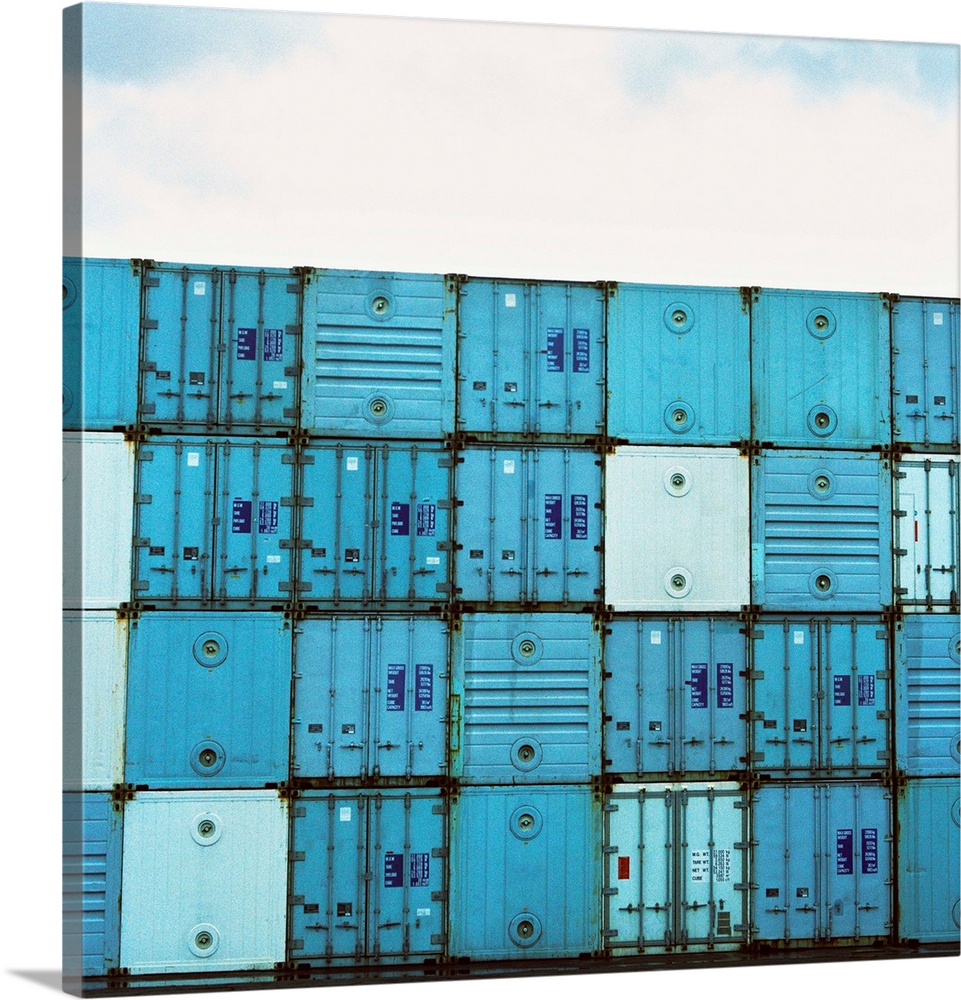 Close-up of a stack of cargo containers kept outdoors