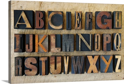 Close up of alphabet on letterpress