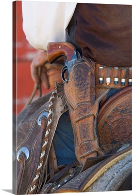 Close-Up Of Pistol On Cowboy's Belt